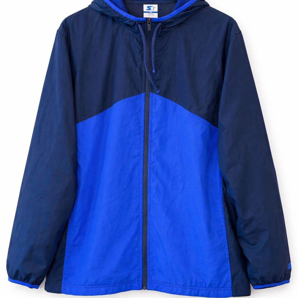 Starter Windbreaker Jacket Men’s 2XL Blue Colorblock Hooded Full Zip